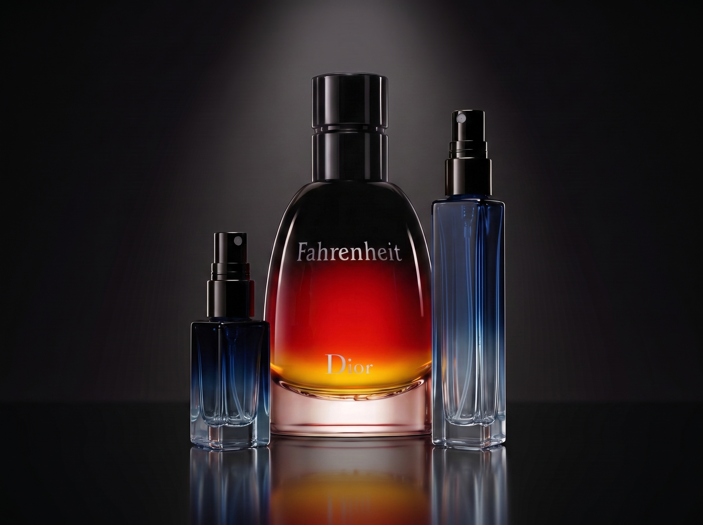 Dior Fahrenheit Parfum — frasco original junto a los decants de 5 y 10 ml, Parfaria Club