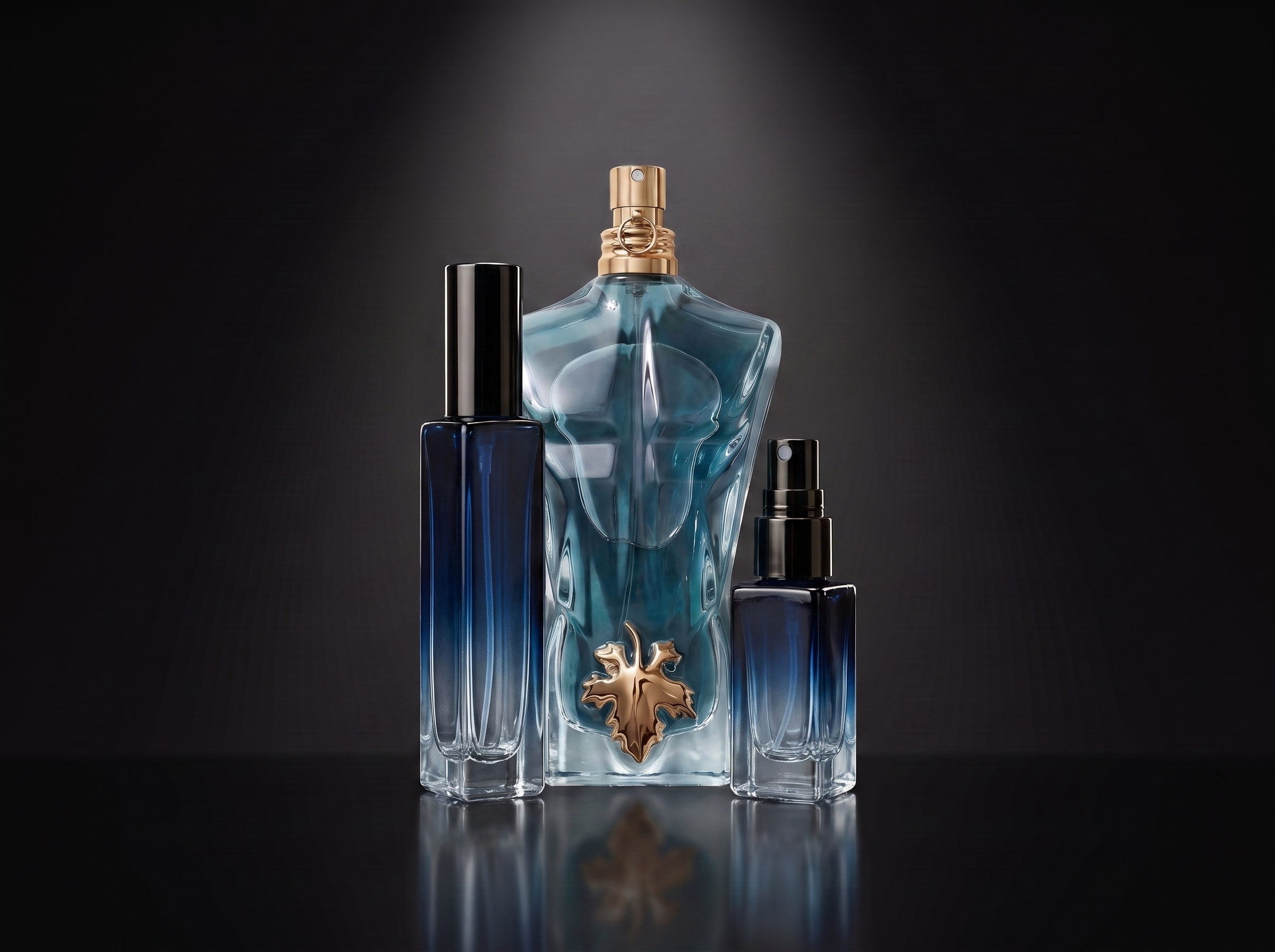 JPG Le Beau — frasco original junto a los decants de 5 y 10 ml, Parfaria Club