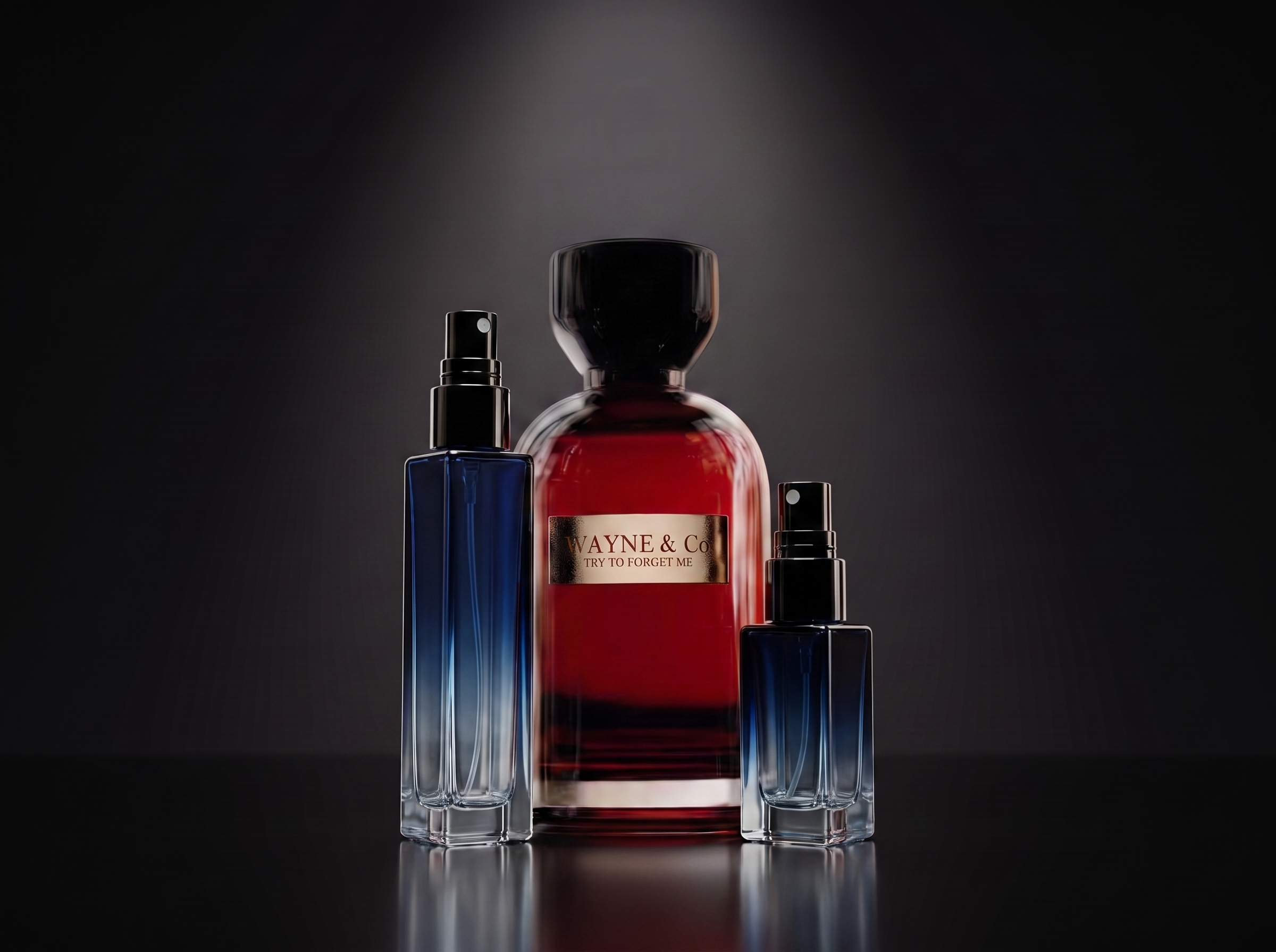 Wayne & Co Try to Forget Me — frasco original junto a los decants de 5 y 10 ml, Parfaria Club